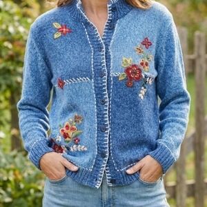 Erika Blue Floral Embroidered Cardigan